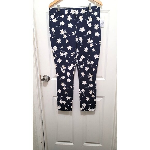 Gap Womens Navy Blue Floral Print Pants With Zipper Closure & Pockets Skinny - Picture 2 of 12